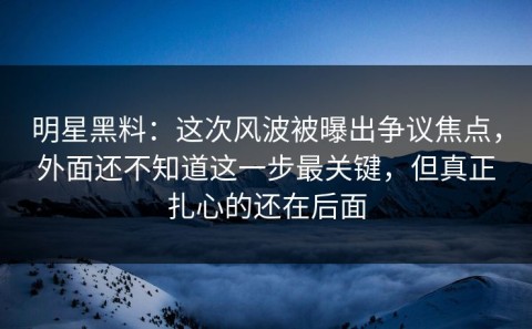 明星黑料：这次风波被曝出争议焦点，外面还不知道这一步最关键，但真正扎心的还在后面