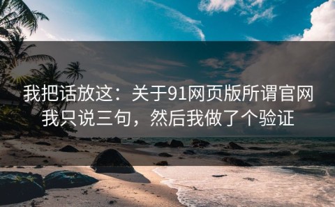 我把话放这：关于91网页版所谓官网我只说三句，然后我做了个验证
