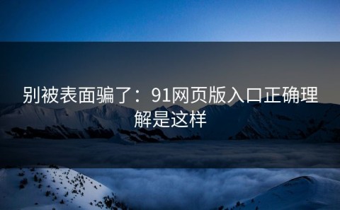 别被表面骗了：91网页版入口正确理解是这样