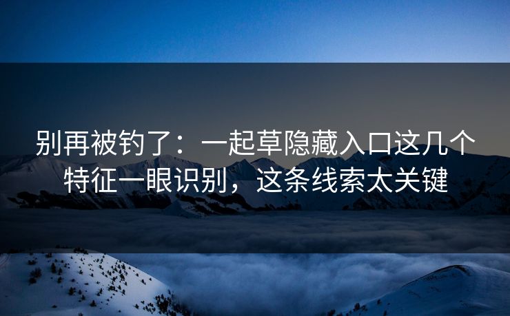 别再被钓了：一起草隐藏入口这几个特征一眼识别，这条线索太关键